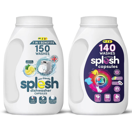 Splesh Cleaning Bundle of 3-in-1 Dishwasher 150 Capsules & Laundry 140 Capsules