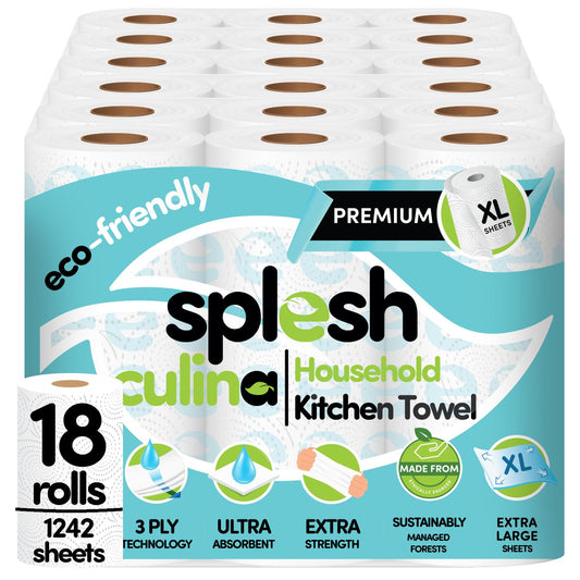 Splesh Culina Kitchen Towel 3 Ply Ultra Absorbent Household XL Roll, 18 Rolls