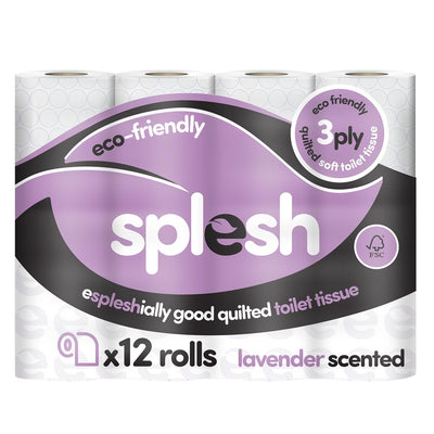 Splesh Toilet Roll Soft & Quilted 3-Ply Lavender Scented Toilet Tissue, 12 Rolls