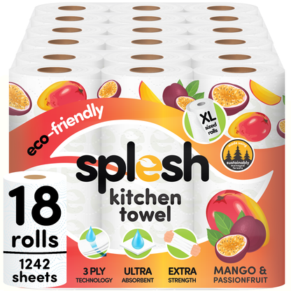 Splesh Culina Kitchen Towel - Mango & Passionfruit scented 3 Ply Ultra Absorbent Household XL Roll, 18 Rolls