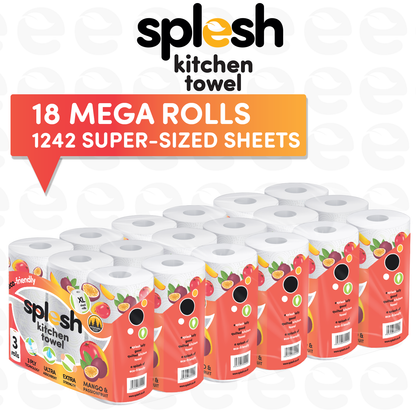Splesh Culina Kitchen Towel - Mango & Passionfruit scented 3 Ply Ultra Absorbent Household XL Roll, 18 Rolls