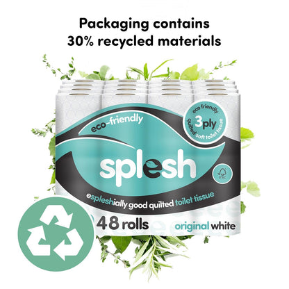 Splesh Toilet Roll Soft & Quilted 3-Ply Original White Toilet Tissue, 48 Rolls