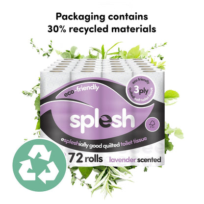 Splesh Toilet Roll, Soft & Quilted Eco-Friendly Lavender, 72 Rolls