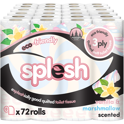 Splesh Quilted Toilet Roll Luxury Vanilla & Marshmallow 3-Ply Soft Toilet Paper, 72 Rolls