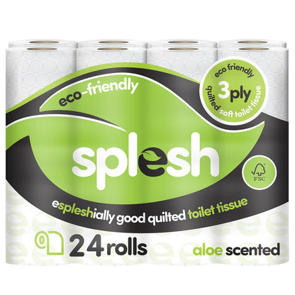 Splesh Toilet Roll Soft & Quilted 3-Ply AloeVera Scented Toilet Tissue, 24 Rolls