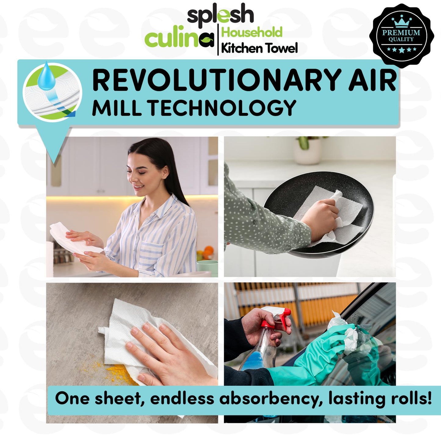 Splesh Culina Kitchen Towel 3 Ply Ultra Absorbent Household XL Roll, 18 Rolls