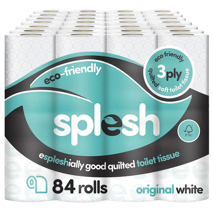 Splesh Toilet Roll, Soft & Quilted Eco-Friendly, White, 84 Rolls