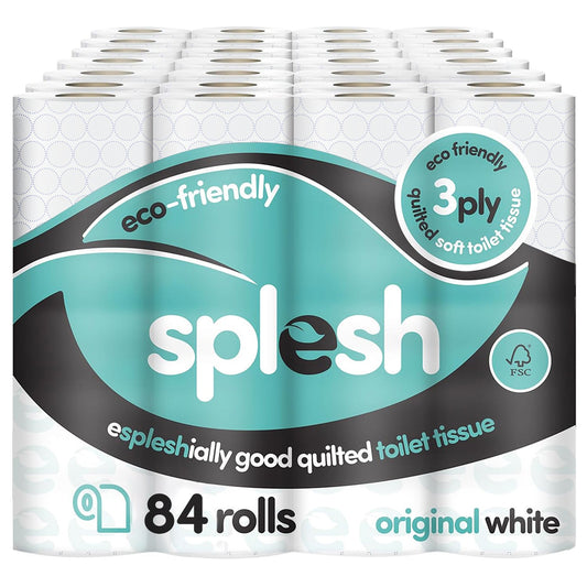 Splesh Toilet Roll, Soft & Quilted Eco-Friendly, White, 84 Rolls